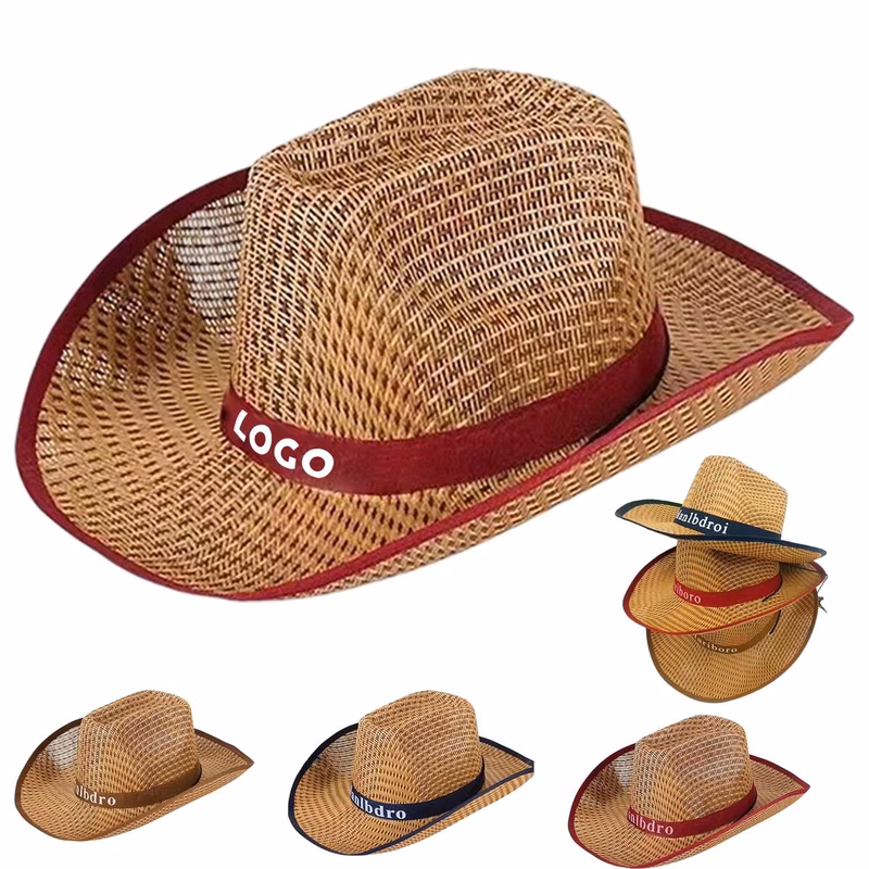 Men Women Straw Western Cowboy Hat with Hat Band