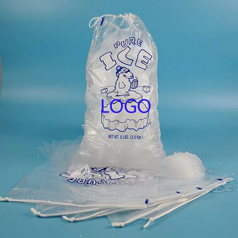 8LB Plastic Ice Cube Bags W/Drawstring 1