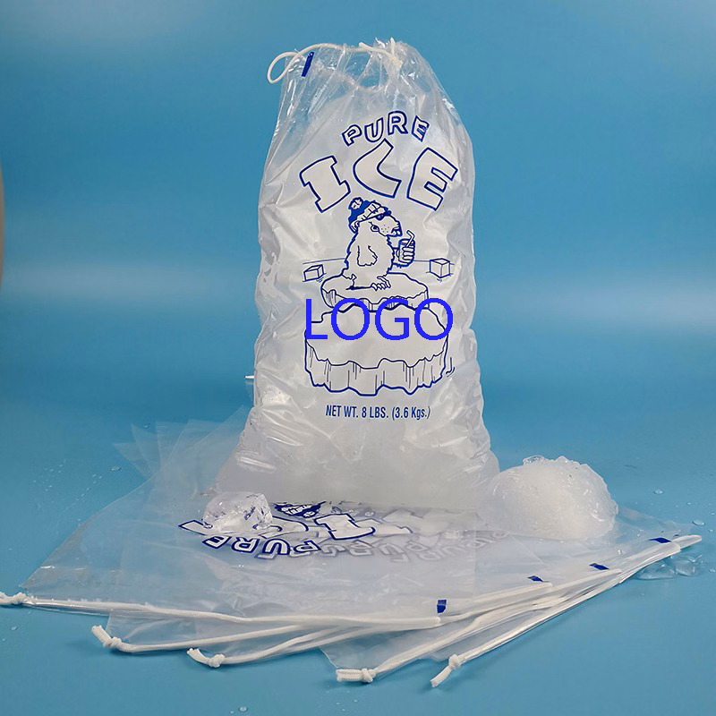 8LB Plastic Ice Cube Bags W/Drawstring