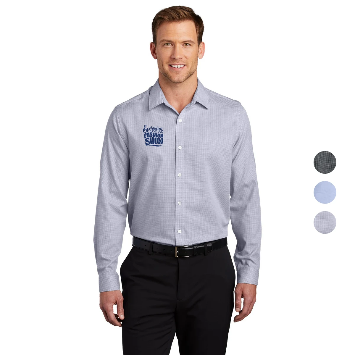 Port Authority Pincheck Easy Care Longsleeve Shirt 3.4 oz., custom uniform with logo imprint 1