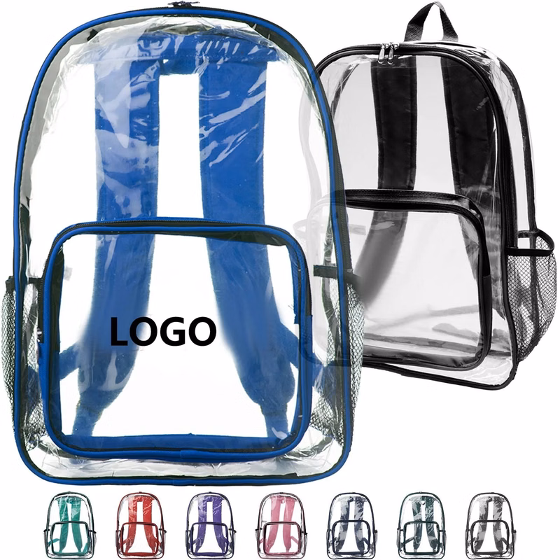Economy Clear Plastic Backpack with Mesh Pocket