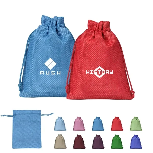 Custom 5.5x4 Reusable Burlap Drawstring Pouch with Nylon Cord — Party Favor Bag 1