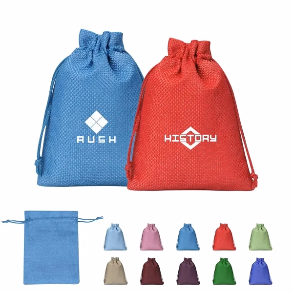 Custom 5.5x4 Reusable Burlap Drawstring Pouch with Nylon Cord — Party Favor Bag