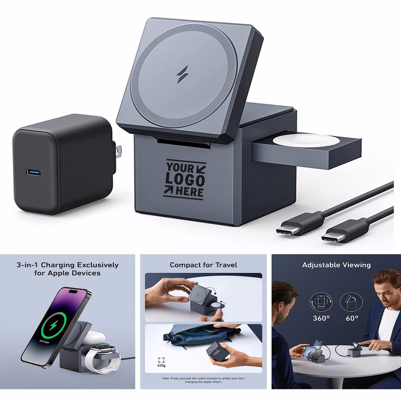 15W 3-in-1 Cube Max Fast Charging Foldable MagSafe Wireless Charger