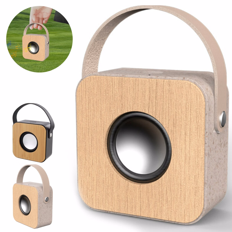 Portable Wooden Bluetooth Speaker with Carry Handle