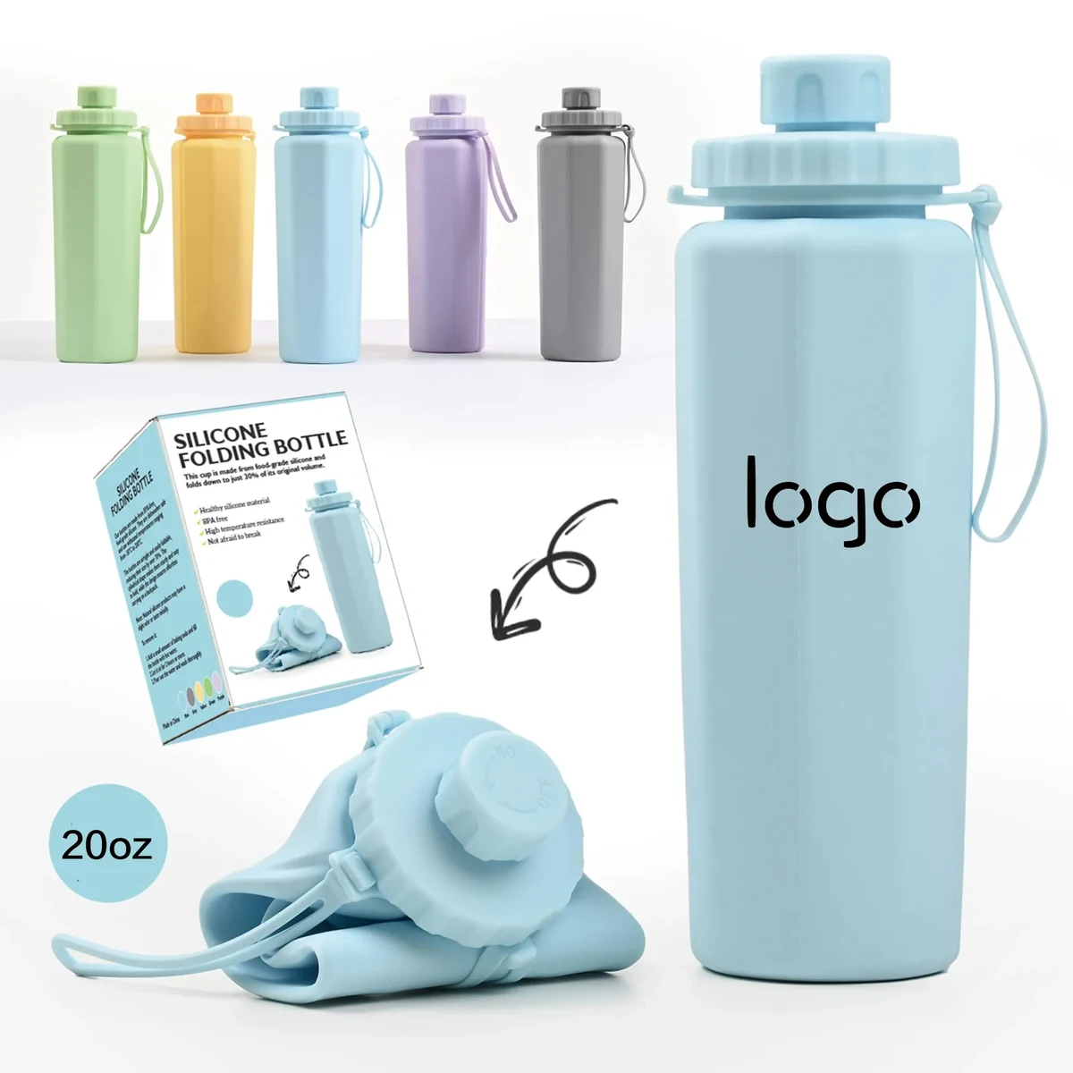 20oz Anti-Fall Foldable Silicone Water Bottle 1