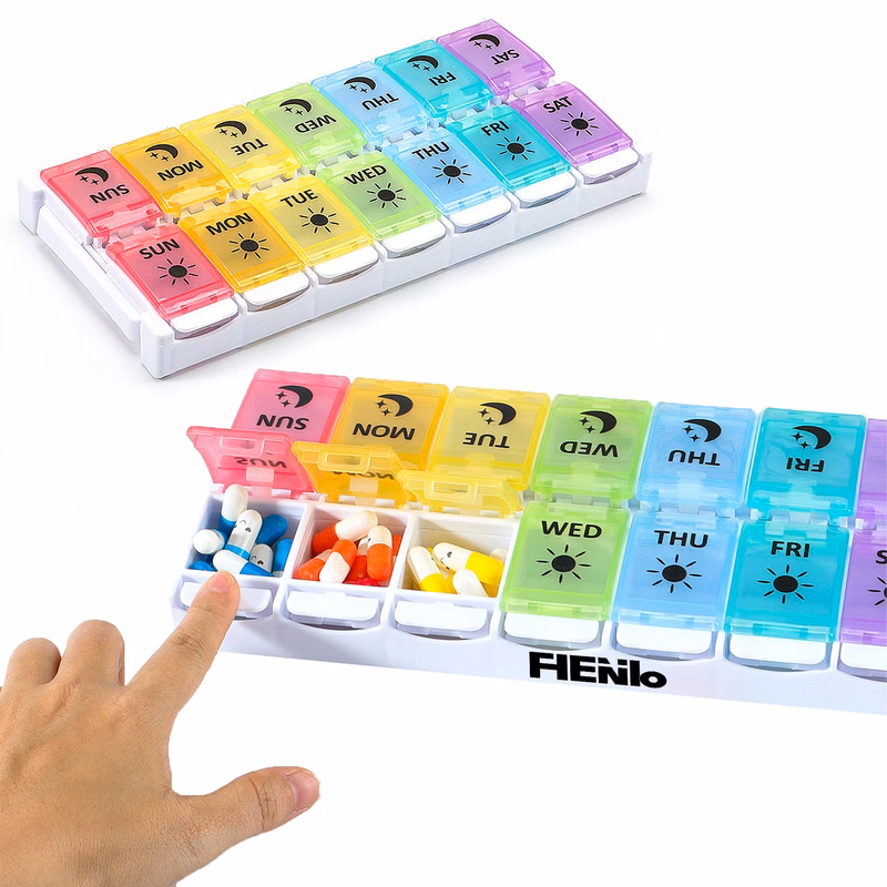 Double Row Pill Storage Box With Push Button Pop-Up Design