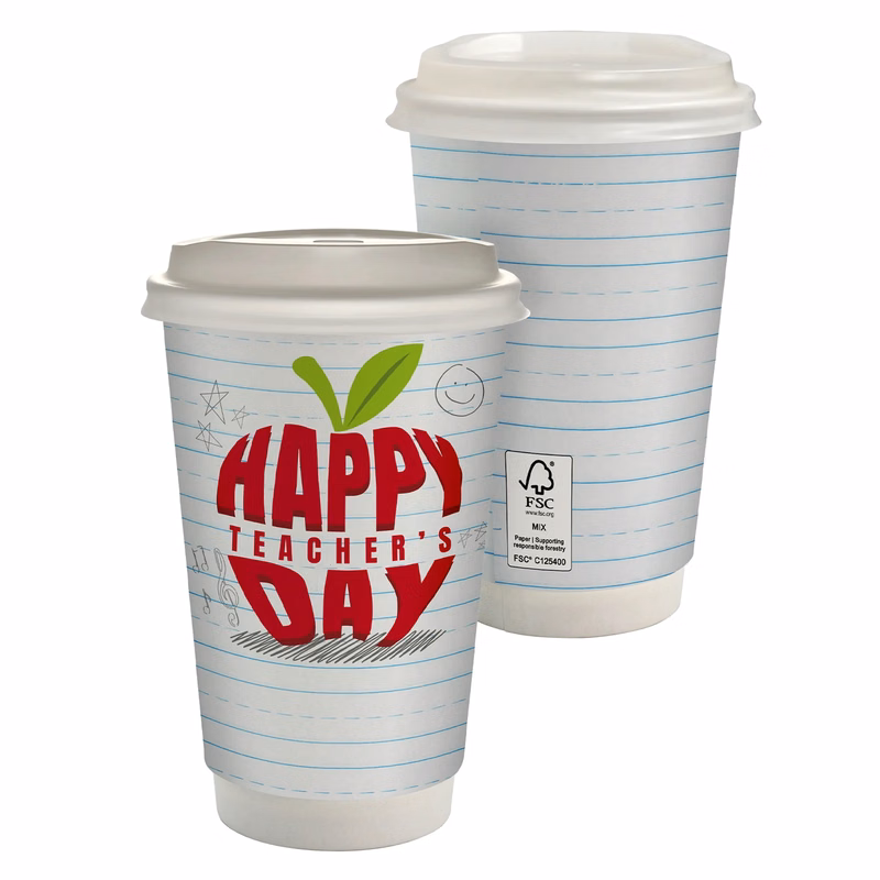 16 oz. Teacher Full Color Paper Cup with Lid