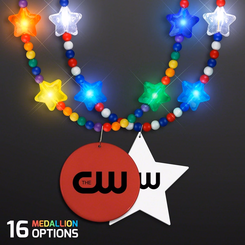 Rainbow Light Up Star Beads with Medallions