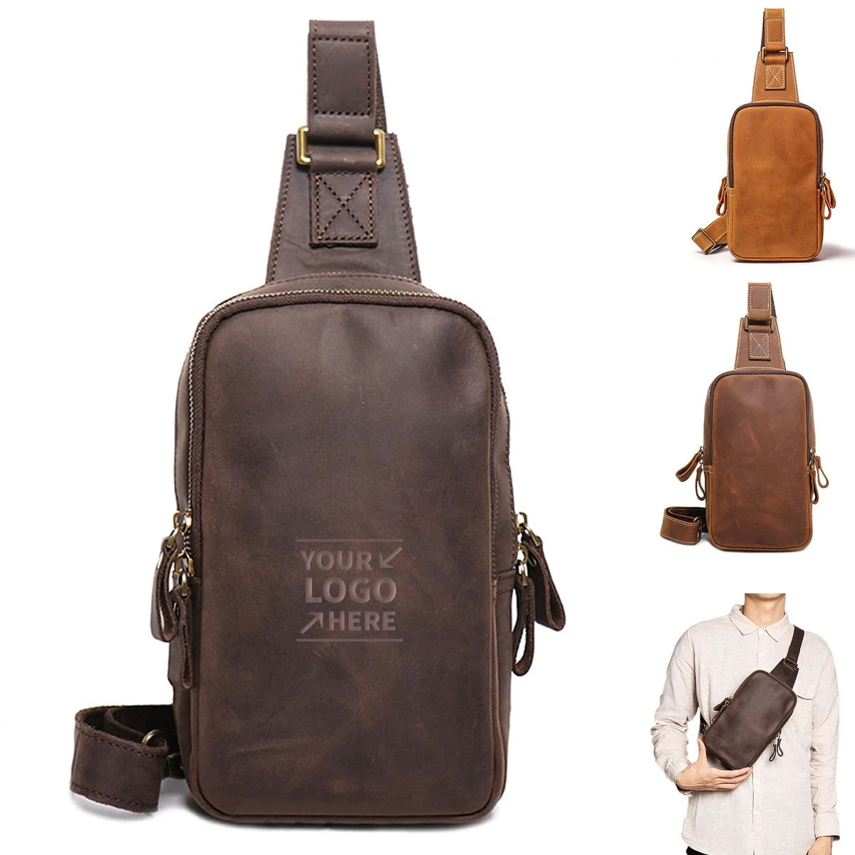 Fashionable Small Crossbody Sling Chest Cowhide Bag 1