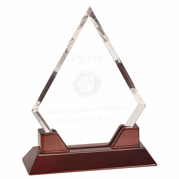9 1/2" Diamond Prestige Acrylic Award w/Rosewood Piano Finish Base