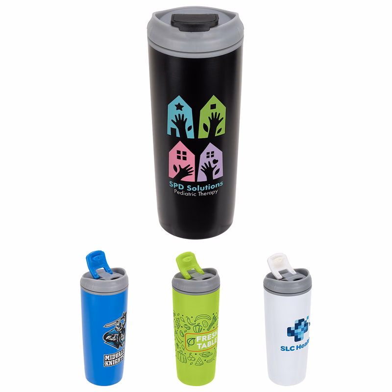 Olympia 17 oz Stainless Steel/Polypropylene Tumbler with Flip Top Lid
