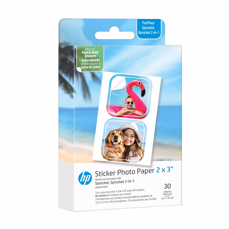 HP Sprocket 2x3" Premium Zink Pre-Cut Sticker Photo Paper, 30 Sheets, Compatible with HP Sprocket...