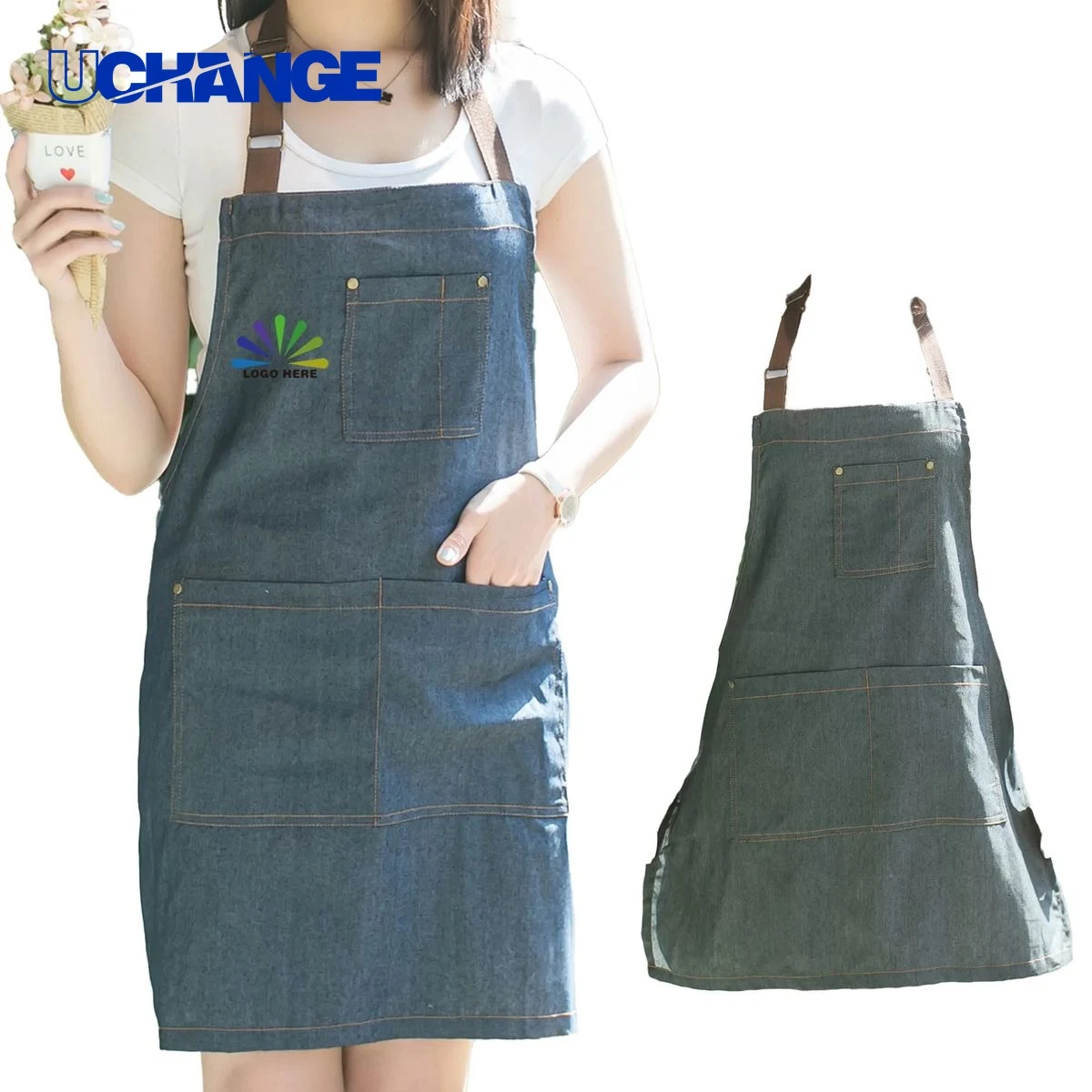 Denim Bib Apron with Pockets 1