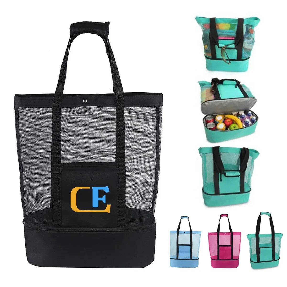 Detachable Mesh Beach Tote Bags with Cooler Compartment 1