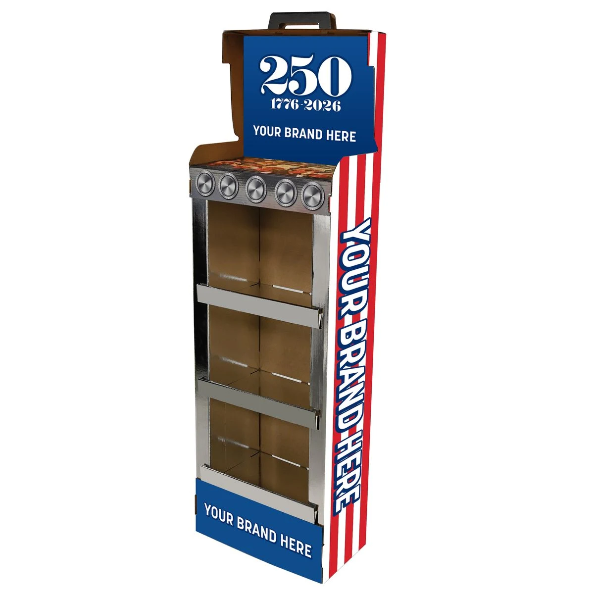 60" h x 19-3/4" w x 10-1/4" d 250th Birthday 4-Shelf GRILL Case Display 1