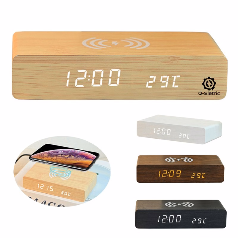 Bamboo Digital Alarm Clock with Wireless Charger