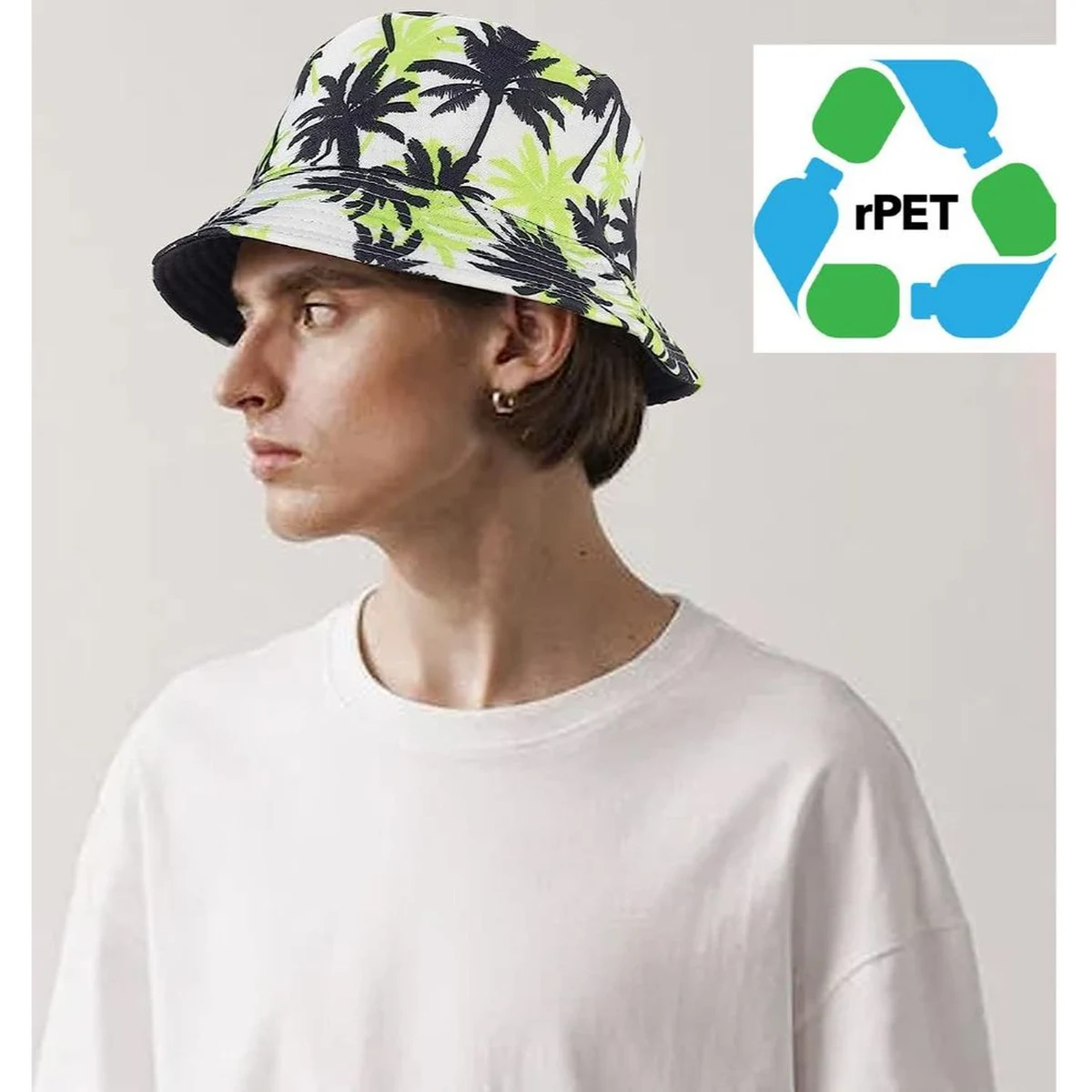 rPET Recycled 100% Polyester Sublimation Bucket Hat w/ Adjustable Drawstring 1