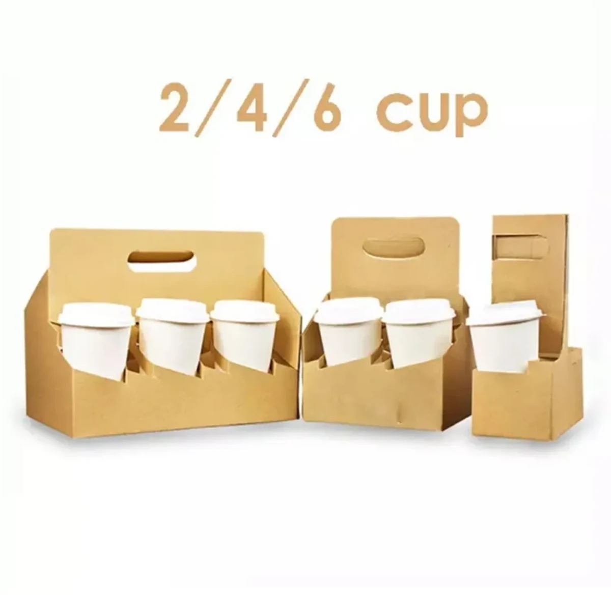 2/4/6 Kraft Paperboard Cup Holder Drink Carrier With Handle 1