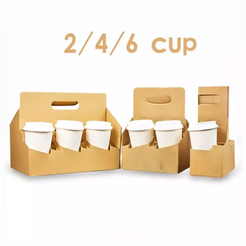 2/4/6 Kraft Paperboard Cup Holder Drink Carrier With Handle