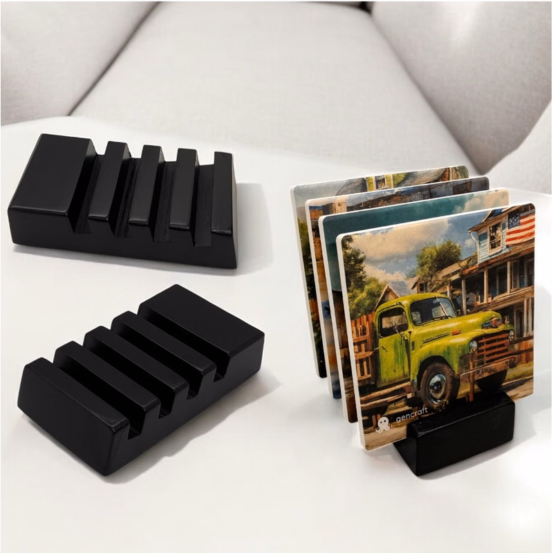 Slotted Wooden Coaster Holder Black Finish