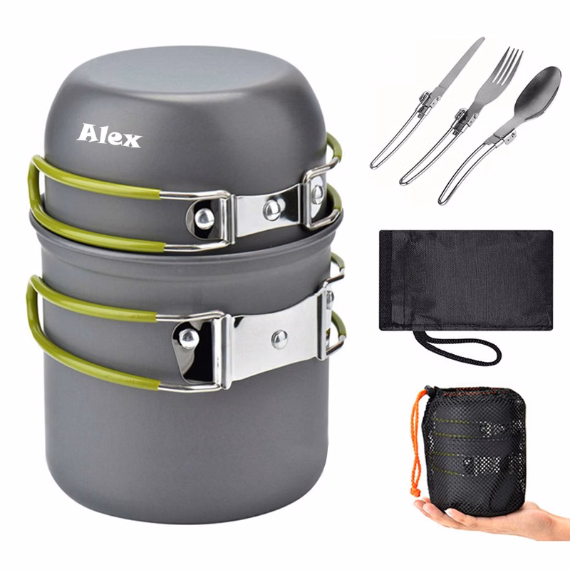 Portable camping cookware with cutlery