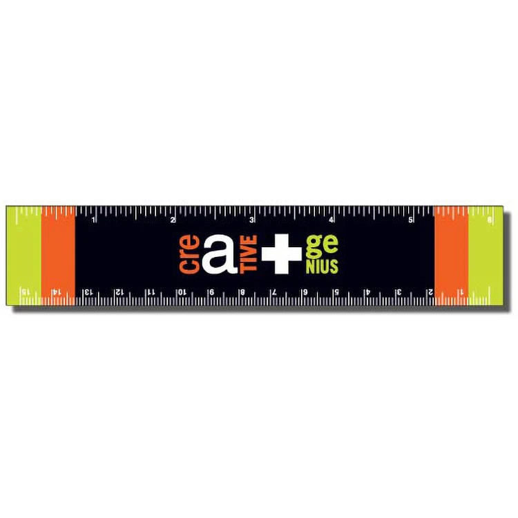 .020 White Plastic Rulers 1.25"x6.25" Rectangle / Square Corner, Spot Colour 1