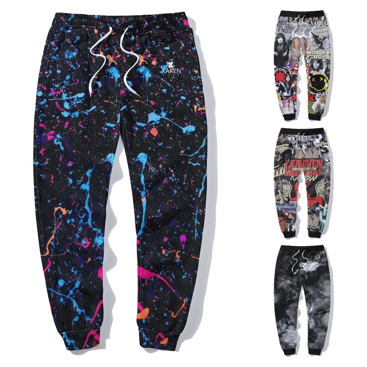 Men's Floral Letter Graphic Print Drawstring Sweatpants 1