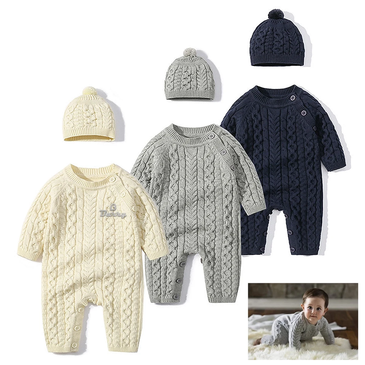 Baby Long Sleeve Jumpsuit Clothes With Hat 1