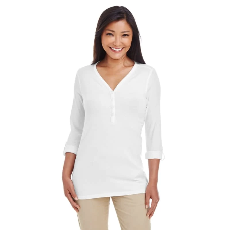 Devon & Jones Ladies' Perfect Fit™ Y-Placket Convertible Sleeve Knit Top 1