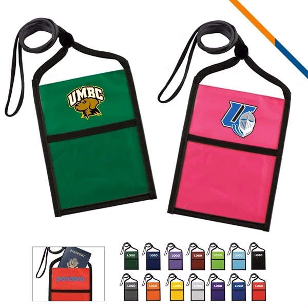 Custom 6.75 Nylon Two Tone Neck Wallet — Adjustable Lanyard Badge Holder