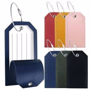 PU Leather Luggage Travel Tag With Name ID Labels Metal Hang Ring