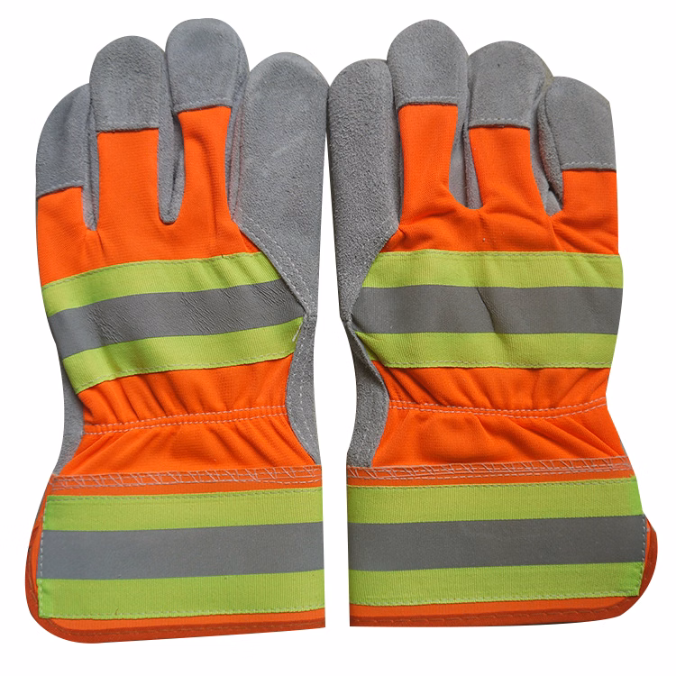 Hi-Vis Split Leather Gloves w/ Safety Cuffs