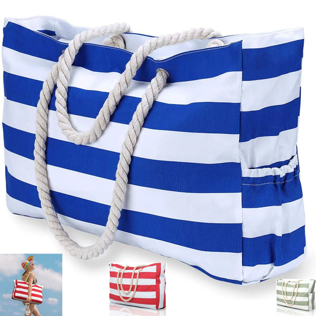 Large Waterproof Beach Tote Bag with Zipper, custom tote bag with logo imprint 1