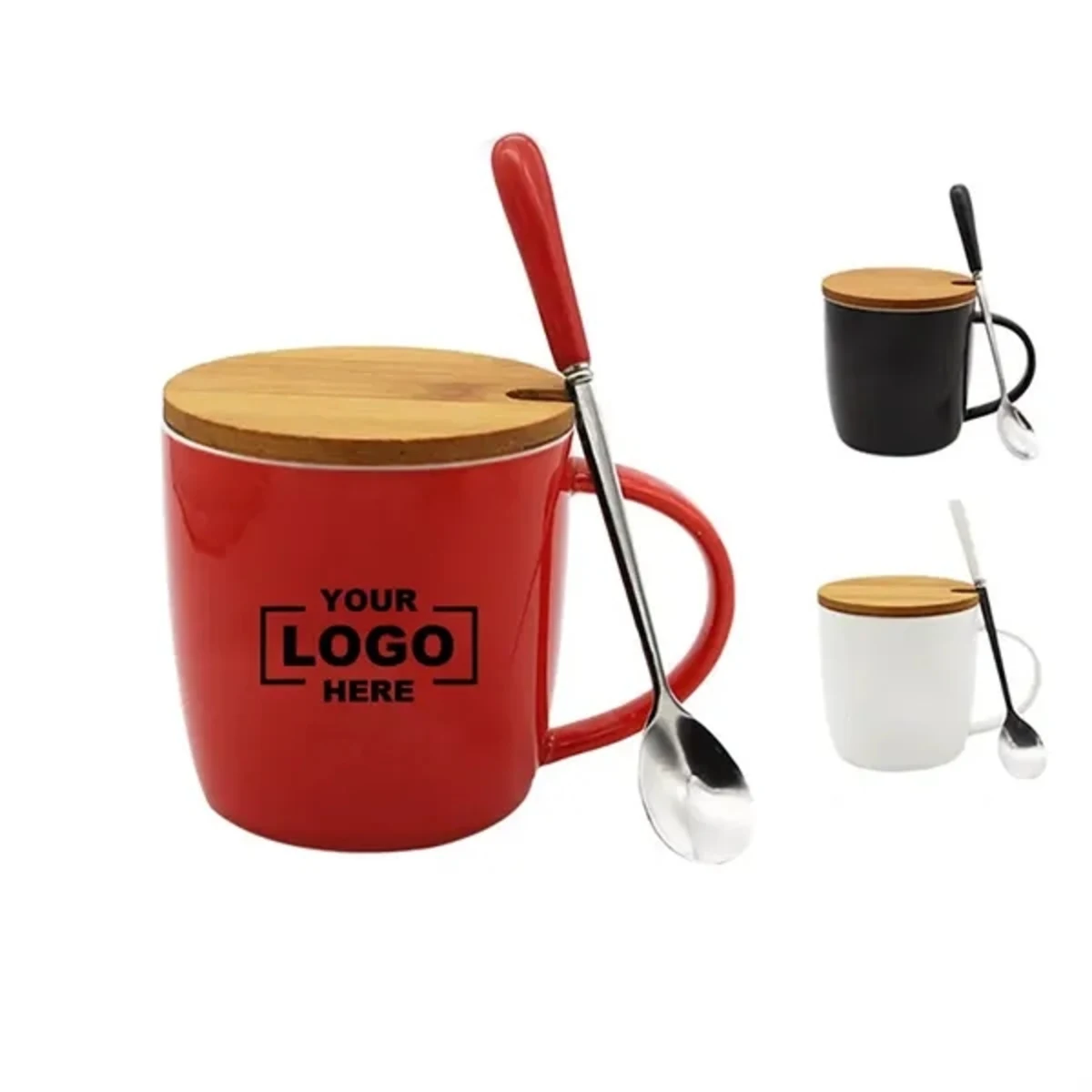 15oz Ceramic Cup with Spoon and Wood Lid 1