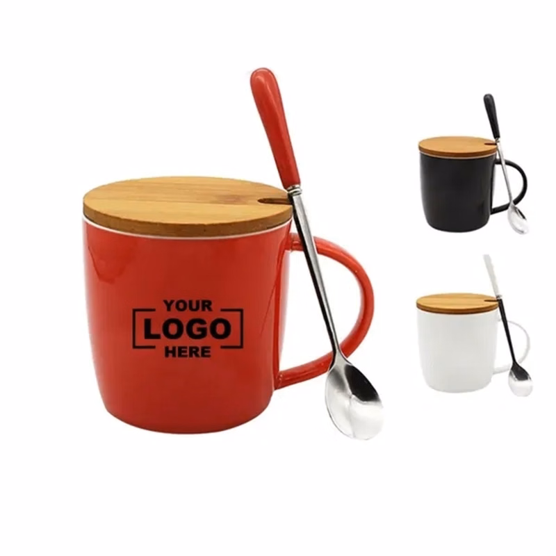 15oz Ceramic Cup with Spoon and Wood Lid