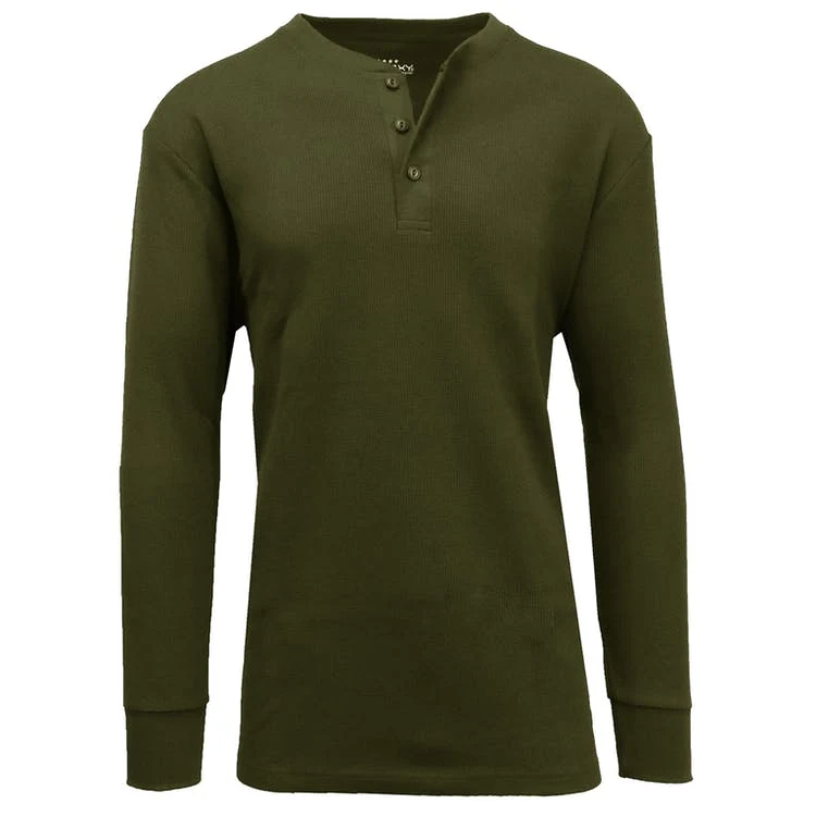 Men's Henley Thermal Shirts - Olive S-XL 3 Button 1