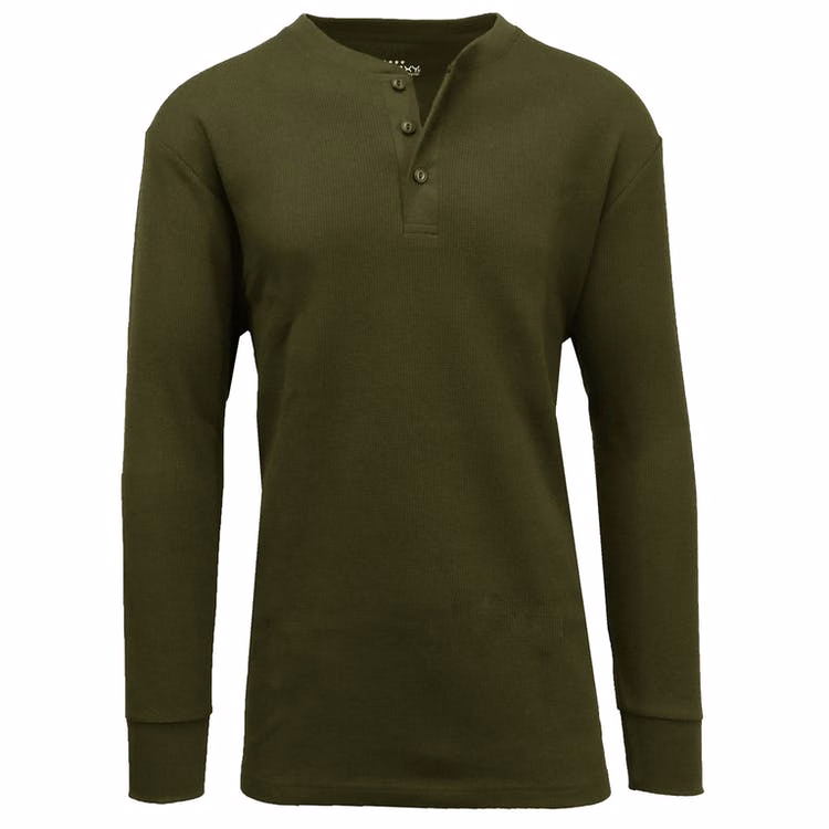 Men's Henley Thermal Shirts - Olive S-XL 3 Button