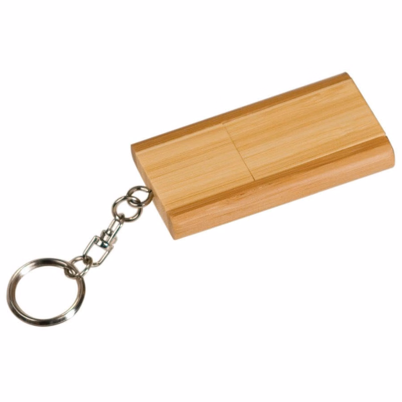 1 3/8" x 2 3/8" 8GB 2-Tone Bamboo Flip Style USB Flash Drive with Keychain