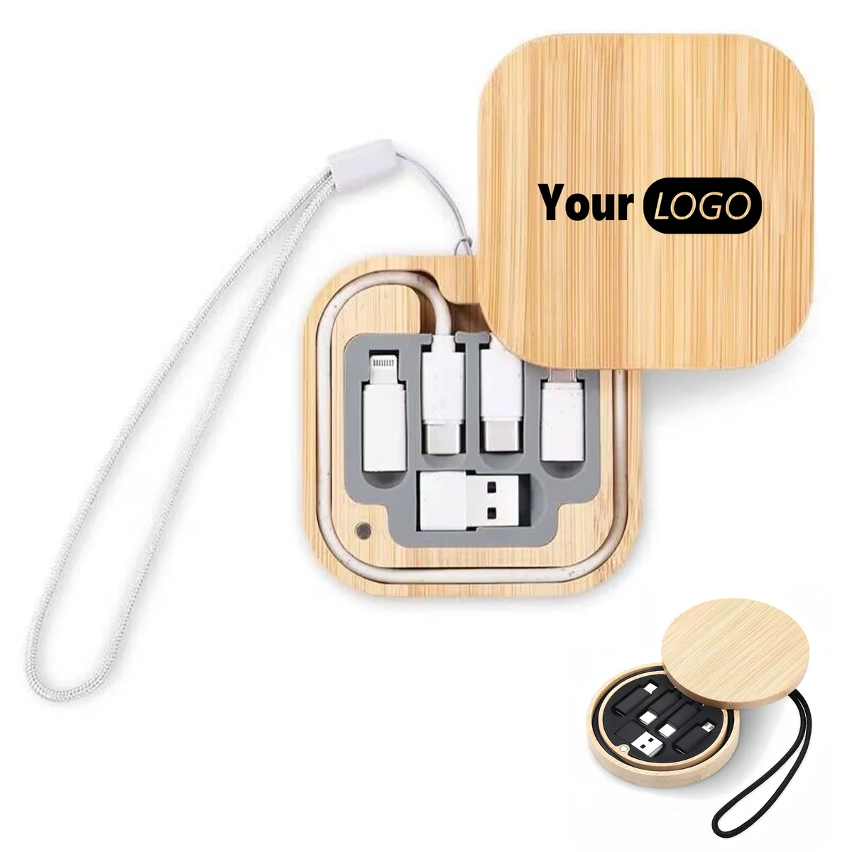 Bamboo Square Data Cable Storage Box 1