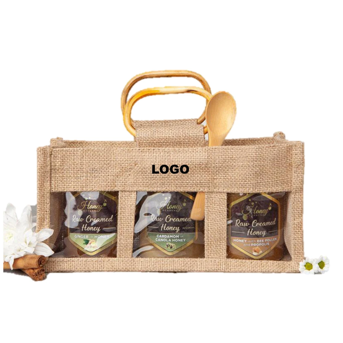 PVC Window Bottle Plain Natural Jute Bag, custom tote bag with logo imprint 1