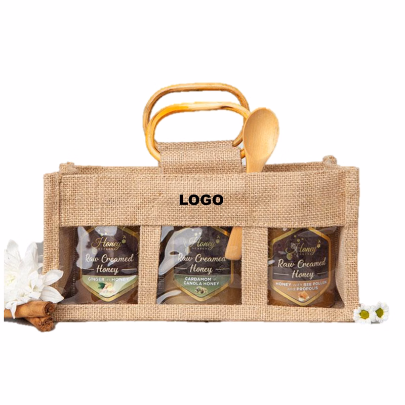 PVC Window Bottle Plain Natural Jute Bag