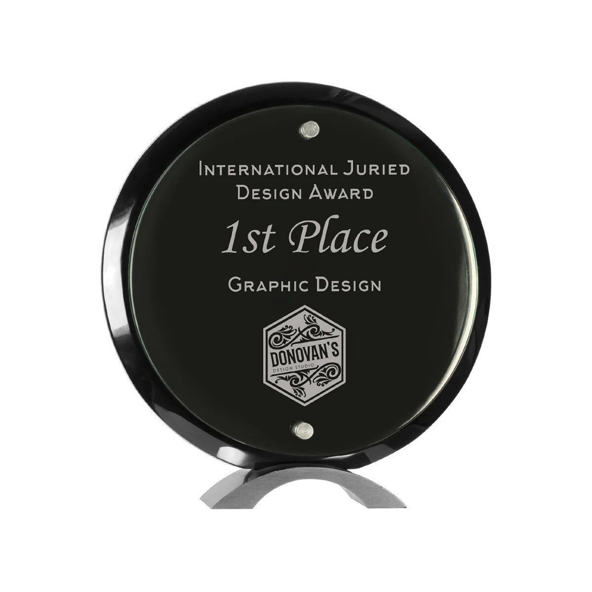 10" Round Black Piano Finish Floating Jade Glass Standup 1
