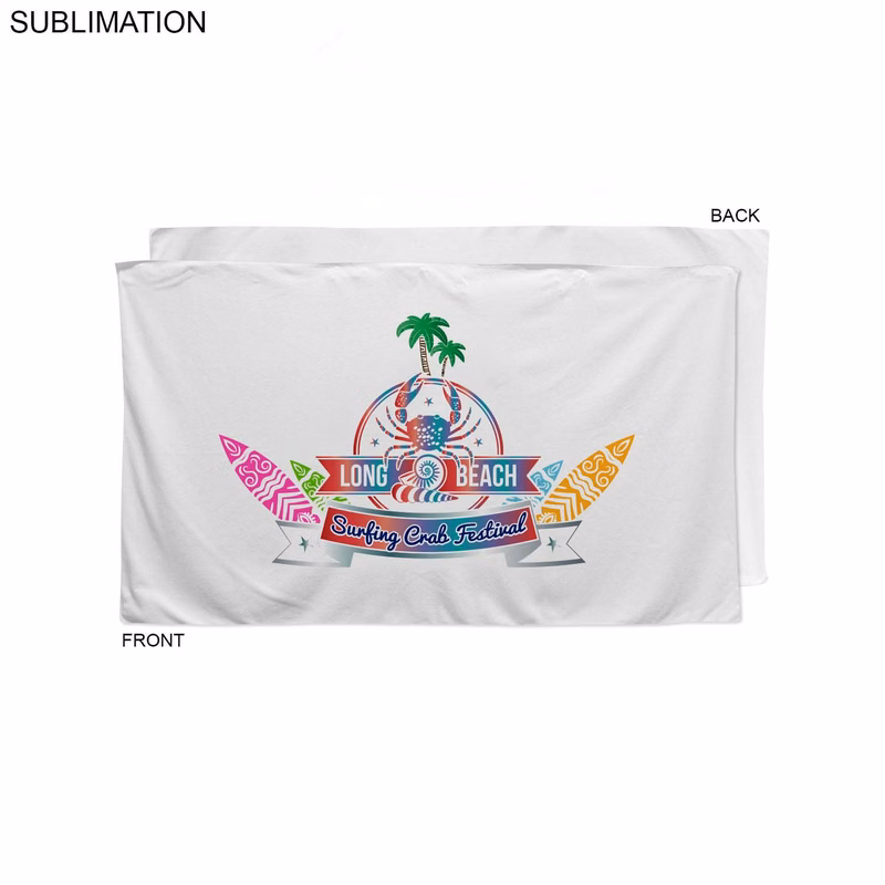 Plush and Soft Velour Terry Cotton Blend White Beach Towel, 35x60, Sublimated Full color Logos