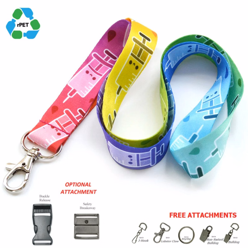 Recycled PET Full Color Sublimation Lanyard Custom Imprint ID Badge Holder