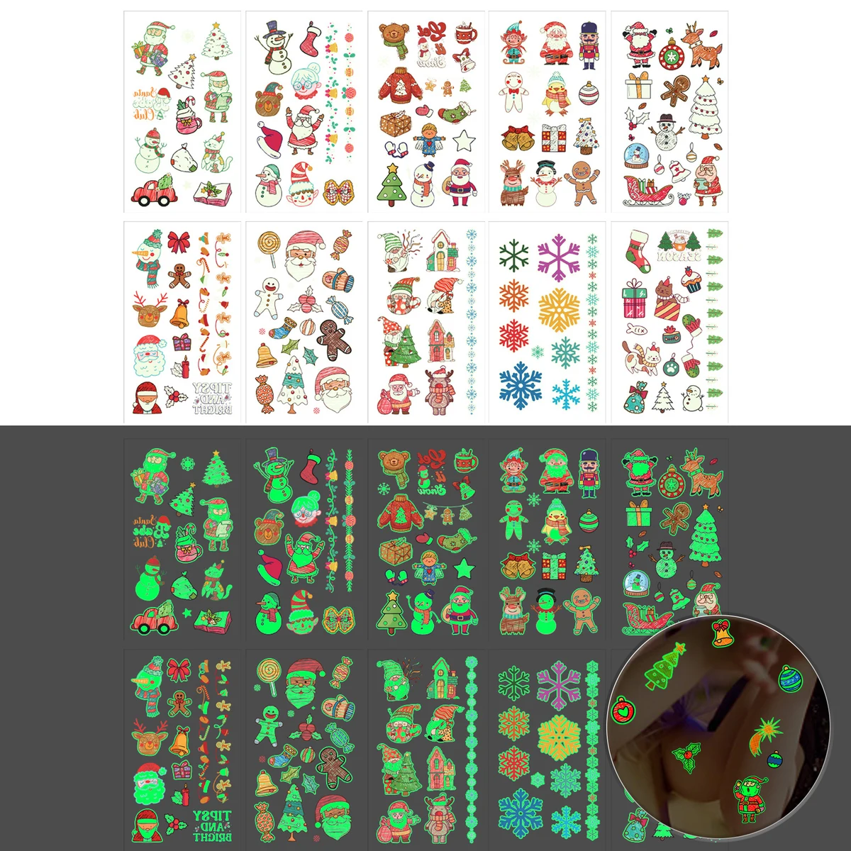 Christmas Glow Temporary Tattoo Stickers 1