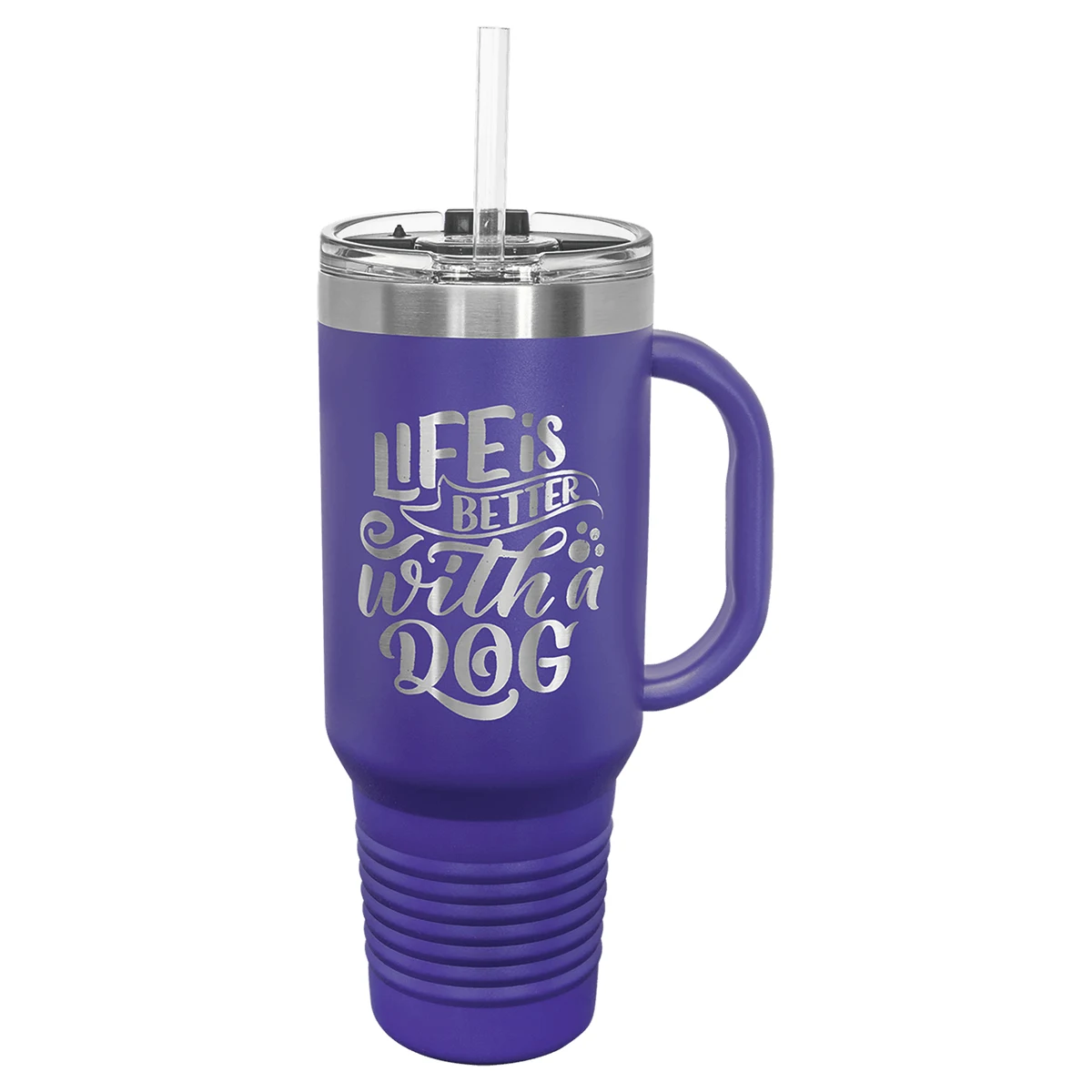 Polar Camel 40 oz. Purple Travel Mug with Handle, Straw Included 1