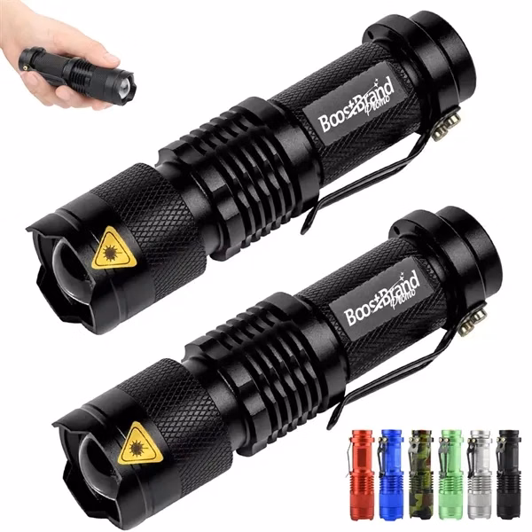 Custom Compact LED Zoom Flashlight with Pocket Clip — Outdoor Emergency Tool