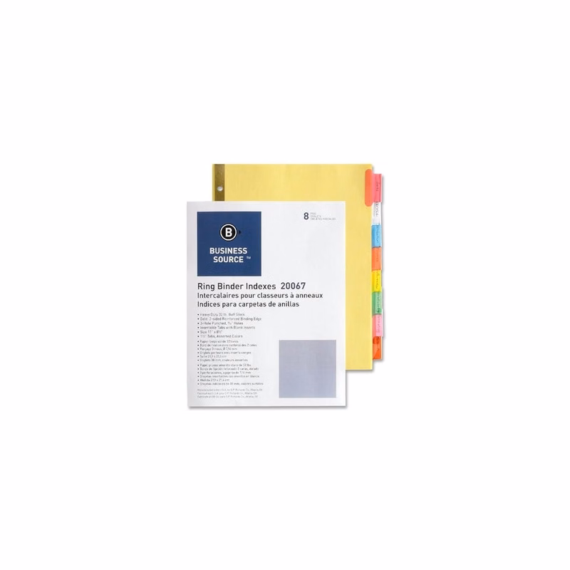 Index Dividers - 8 Pack Reinforced Binder Holes Assorted Color Tabs