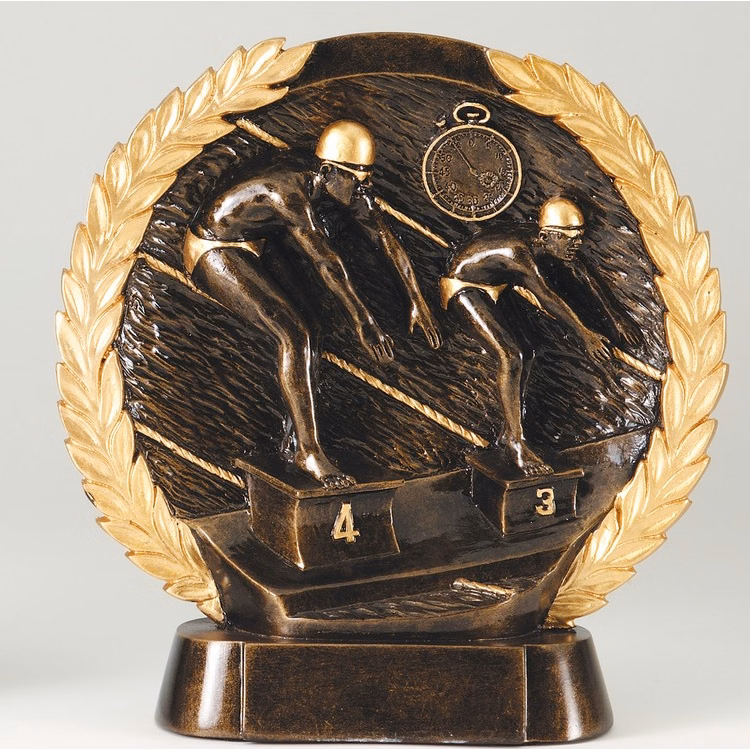 Swimming Male High Relief Circular Plate Award